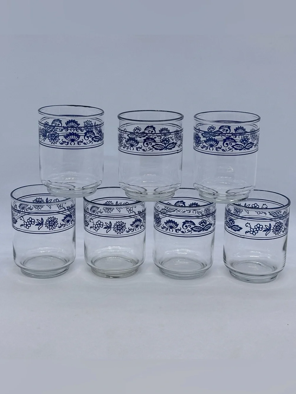 VTG 1970's Lot of 7 Libbey Corelle Old Towne Blue Onion 6oz Juice Glasses
